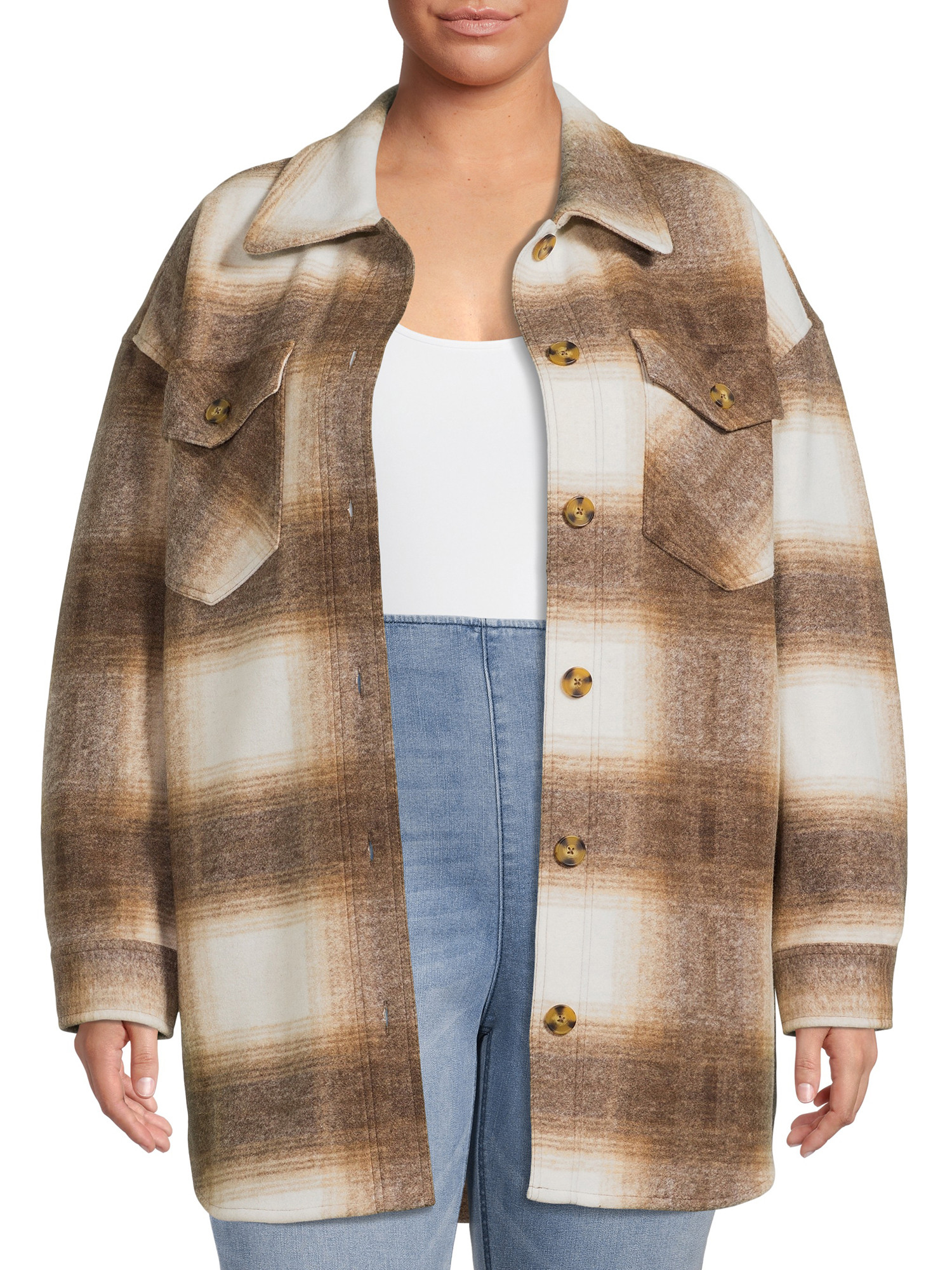 Terra & Sky Women's Plus Size Shacket | Walmart (US)