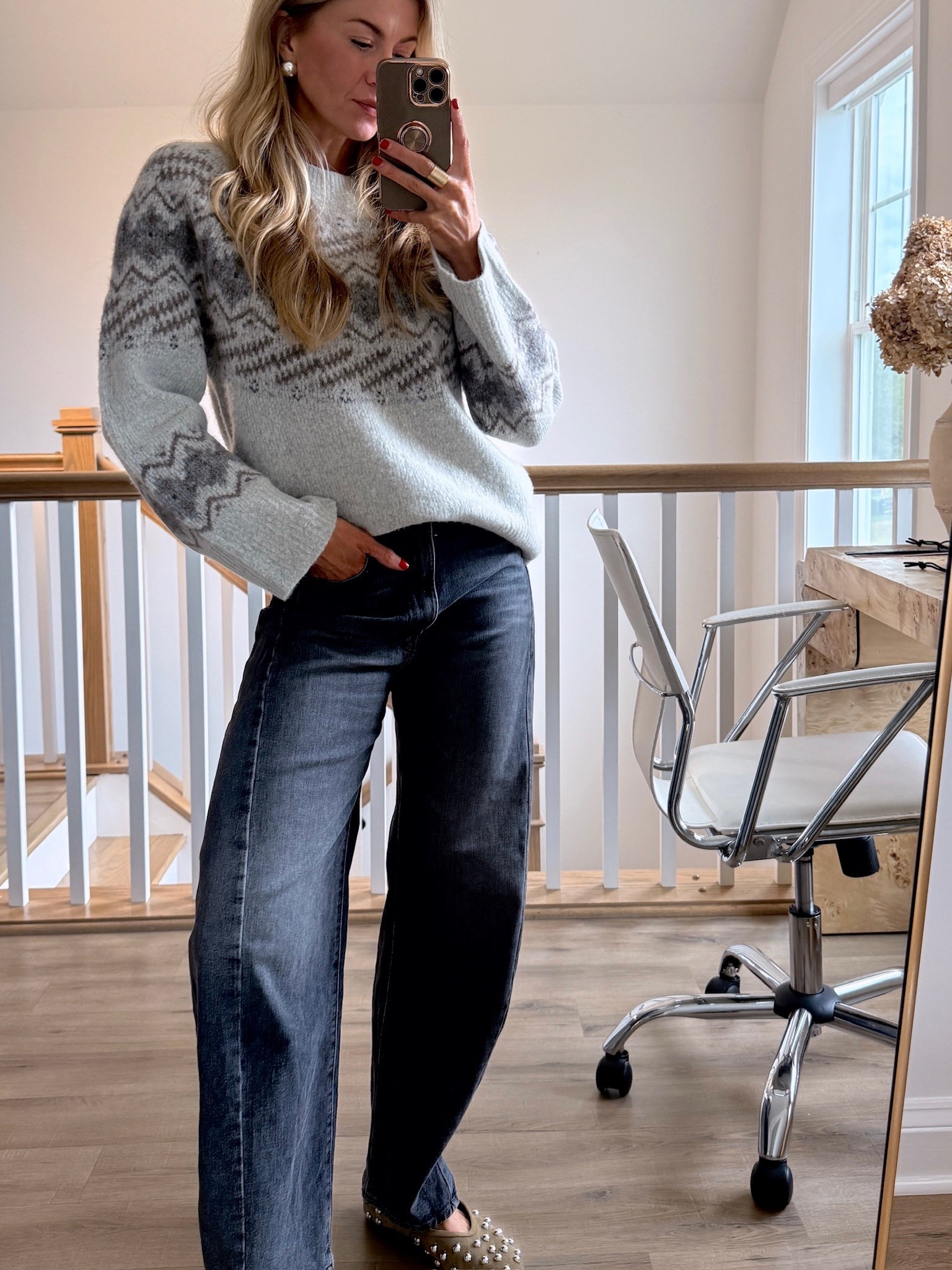 Sweater + barrel jeans! 
Sweater: runs TTS. Wearing size small. 
Jeans: run TTS.

#LTKdayinmylife #LTKHoliday #LTKGiftGuide