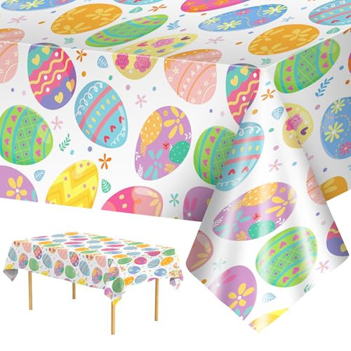 3 Pack Easter Tablecloth - Watercolor Easter Eggs Plastic Table Cloths, Disposable Rectangle Spring Flowers Table Cover for Indoor or Outdoor Tables Decor Party Decorations Supplies, 54" x 108" | Amazon (US)