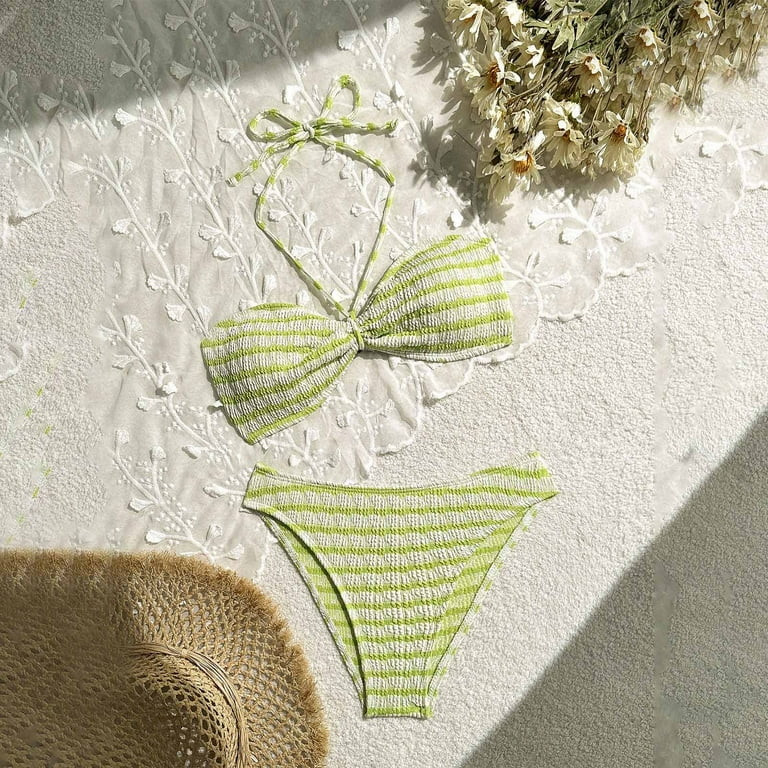 Jjayotai No Boundaries Women's Striped Halter Bathing Suit, Colorblock High Waisted Swimsuit, Bik... | Walmart (US)