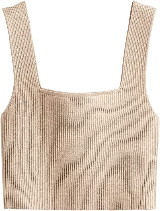 Verdusa Women's Square Neck Sleeveless Solid Ribbed Knit Crop Top Tank | Amazon (US)