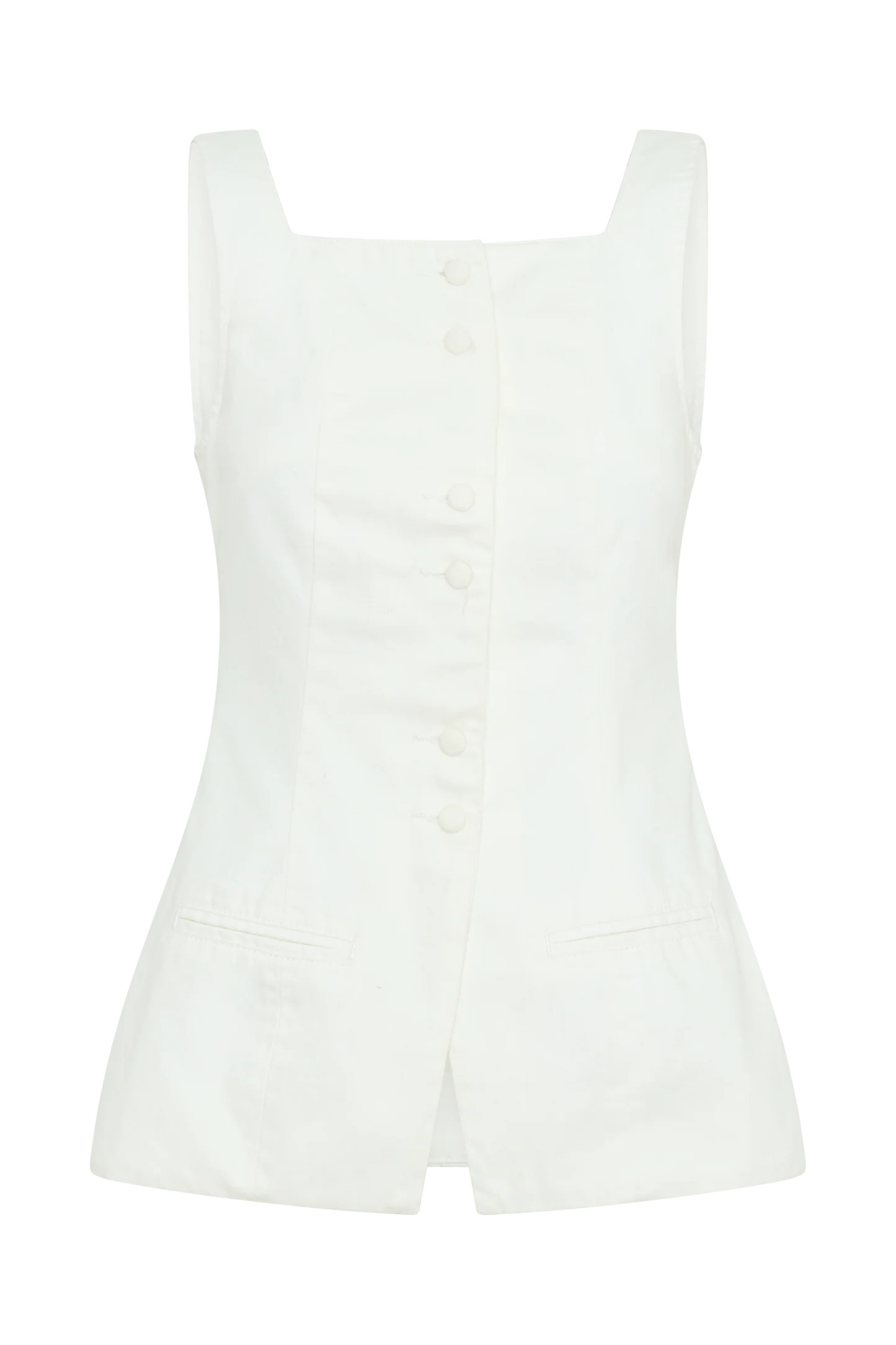 Kaitlyn Square Neck Long Line Top - White | MESHKI US