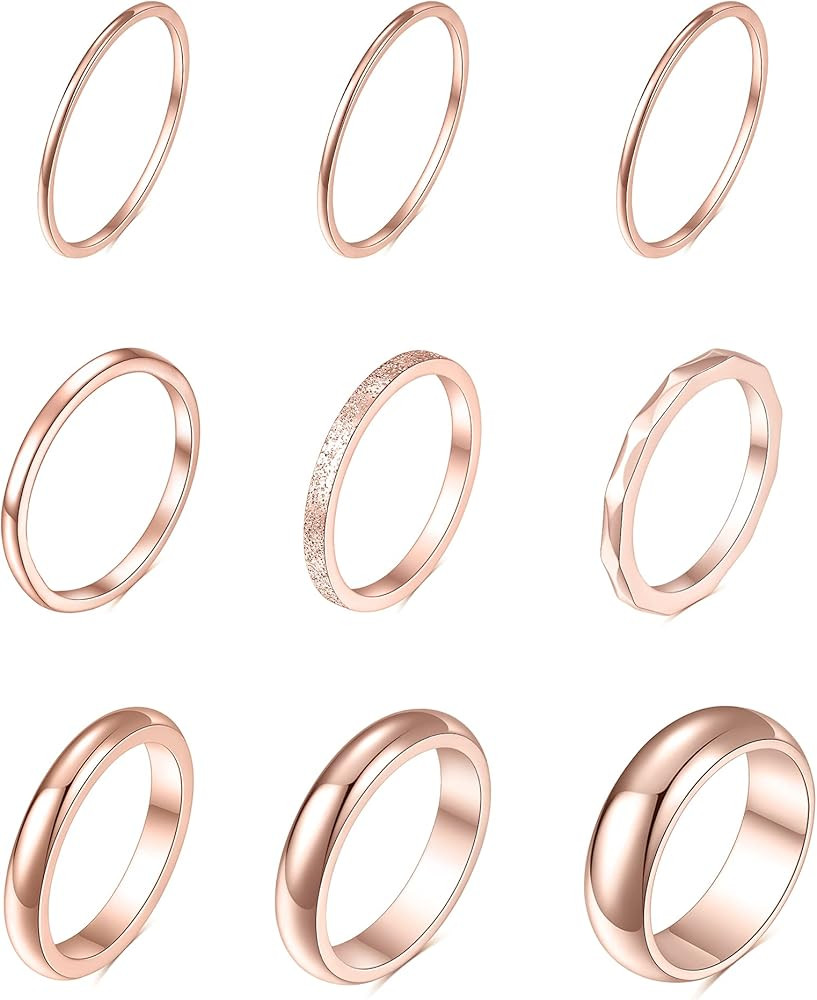 Tornito 9Pcs Stackable Eternity Ring Stainless Steel Band Knuckle Engagement Wedding Ring Size 4-... | Amazon (US)