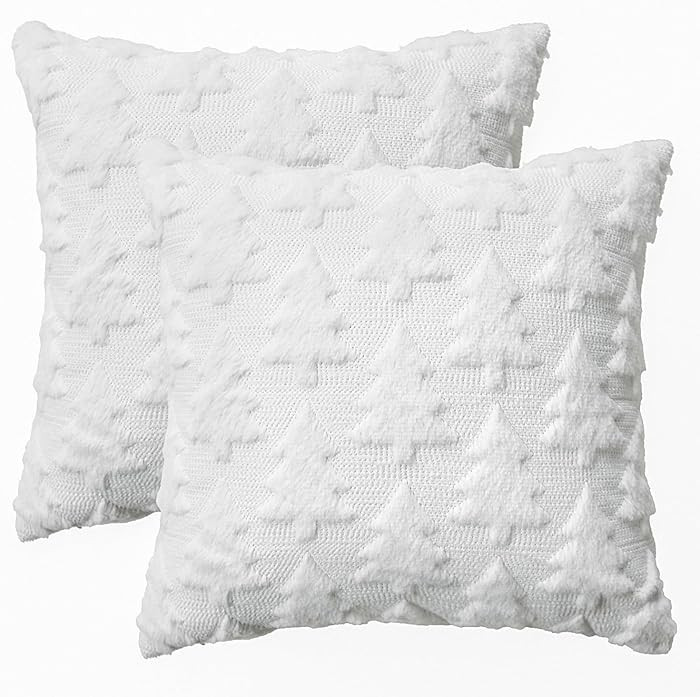 AVOIN colorlife Christmas Tree White Throw Pillow Covers Set of 2, 20 x 20 Inch Soft Plush Faux F... | Amazon (US)