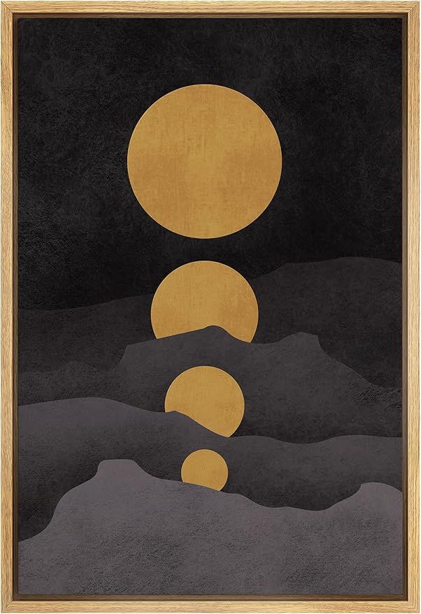 SIGNFORD Framed Canvas Print Wall Art Golden Moons in Dark Landscape Abstract Wilderness Illustra... | Amazon (US)
