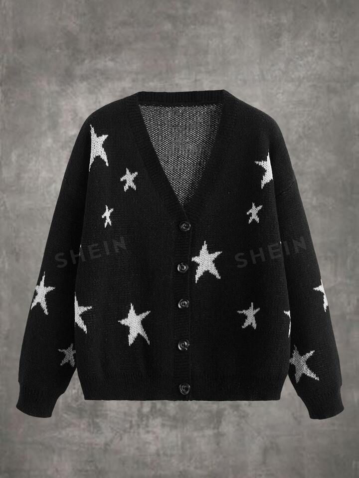 ROMWE Grunge Punk Star Pattern Button Front Cardigan | SHEIN