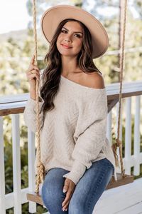 Candid Feelings Beige Boat Neck Textured Sweater | Pink Lily