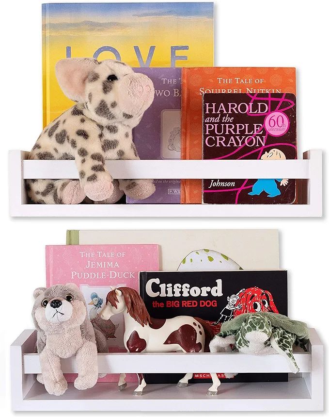 Set of 2 Classic White Floating Shelves, Farmhouse Nursery Book Shelves Wall, Floating Shelves Wh... | Amazon (US)