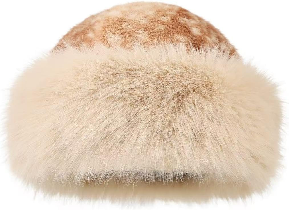 Cute Deer Print Faux Fur Bucket Hat for Woman Women's Winter Warm Faux Fur Animal Print Bucket Cap | Amazon (US)