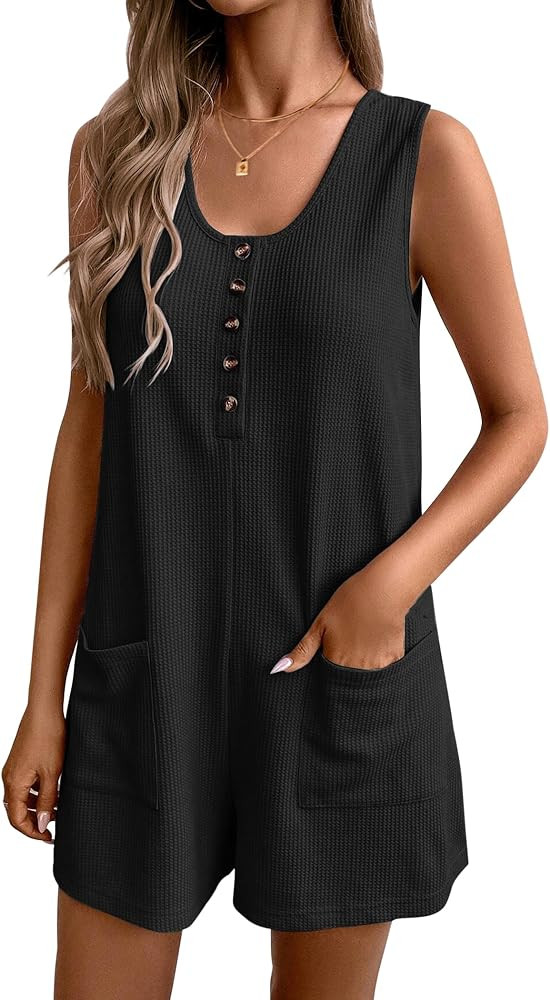 Ekouaer Rompers for Women Summer Shorts Loose Jumpsuit Waffle Casual 2026 Beach Outfits Vacation ... | Amazon (US)