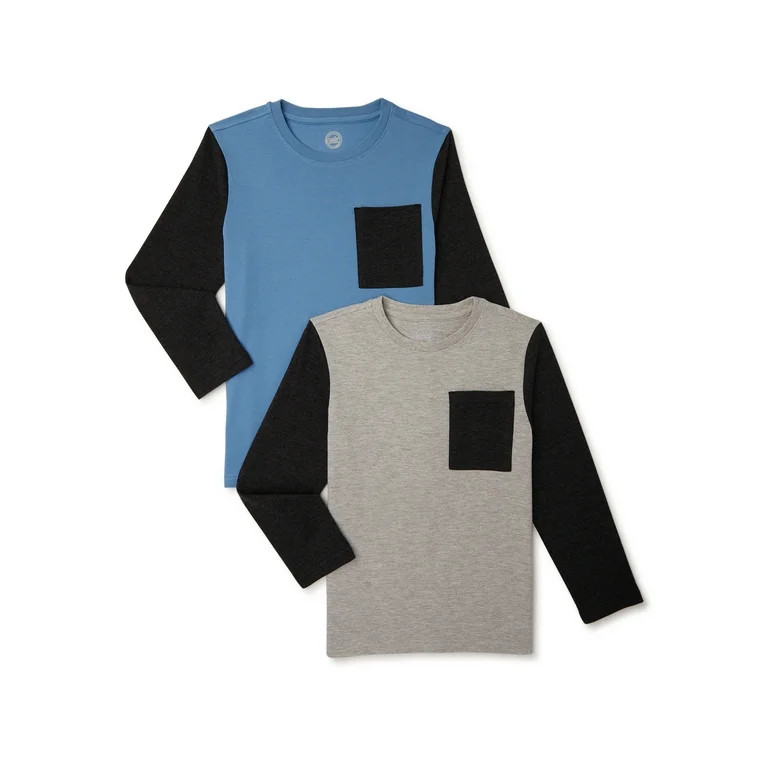 Wonder Nation Boys Long Sleeve T-Shirt with Colorblocked Pocket, 2-Pack, Sizes 4-18 & Husky | Walmart (US)