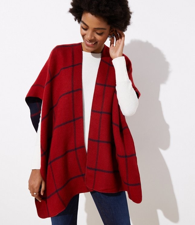 Reversible Plaid Poncho Wrap | LOFT | LOFT