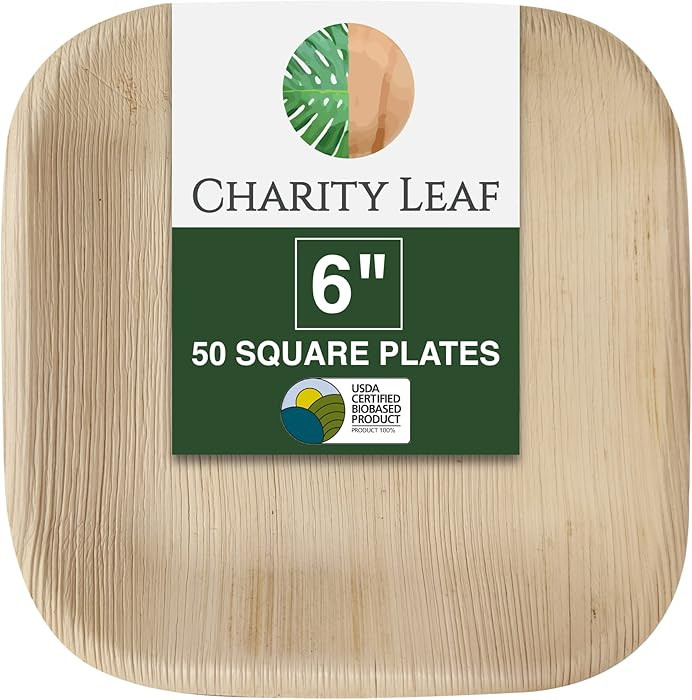 Charity Leaf Disposable Palm Leaf 6" Square Plates (50 pieces) Bamboo Like Serving Platters, Disp... | Amazon (US)