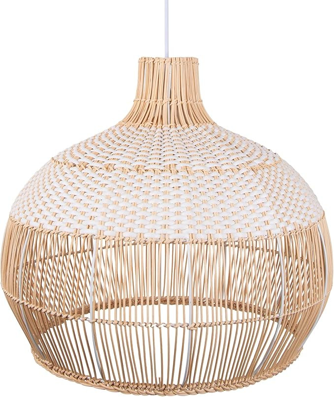 Arturesthome White Rattan Pendant Light for Kitchen Island Sink, Wicker Chandelier, Handmade Wove... | Amazon (US)