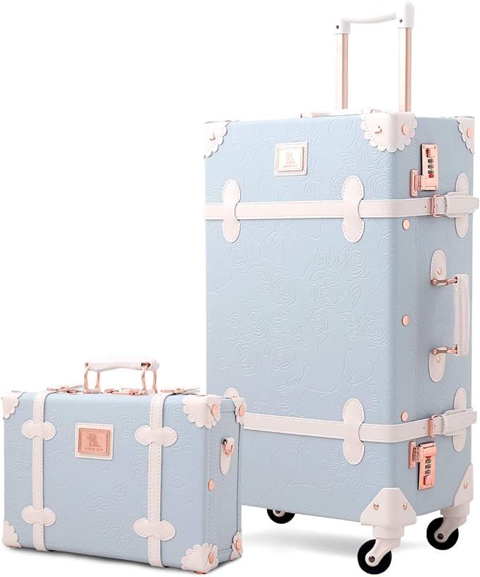 Unitravel Vintage Luggage Set 26 inch PU Leather Women Cute Suitcase with 12 inch Handbag (Emboss... | Amazon (US)