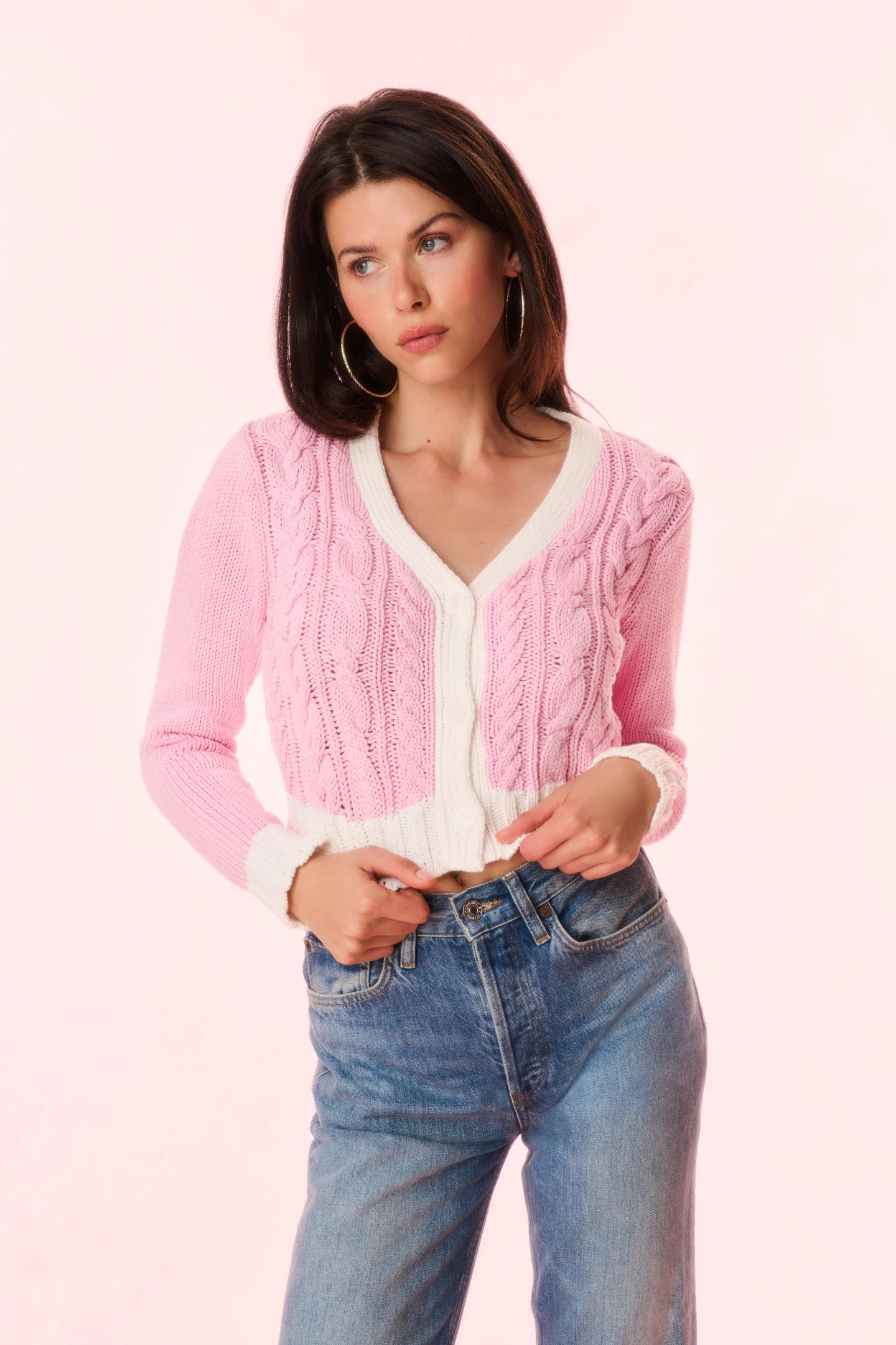 Hyacinth Cropped Cable Knit Cardigan | LoveShackFancy