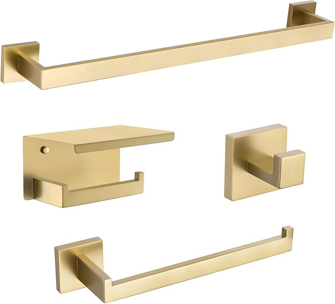 TURS Brushed Gold Bathroom Hardware Set 4-Piece Bath Towel Bar Set 24 Inch Stainless Steel Towel ... | Amazon (US)