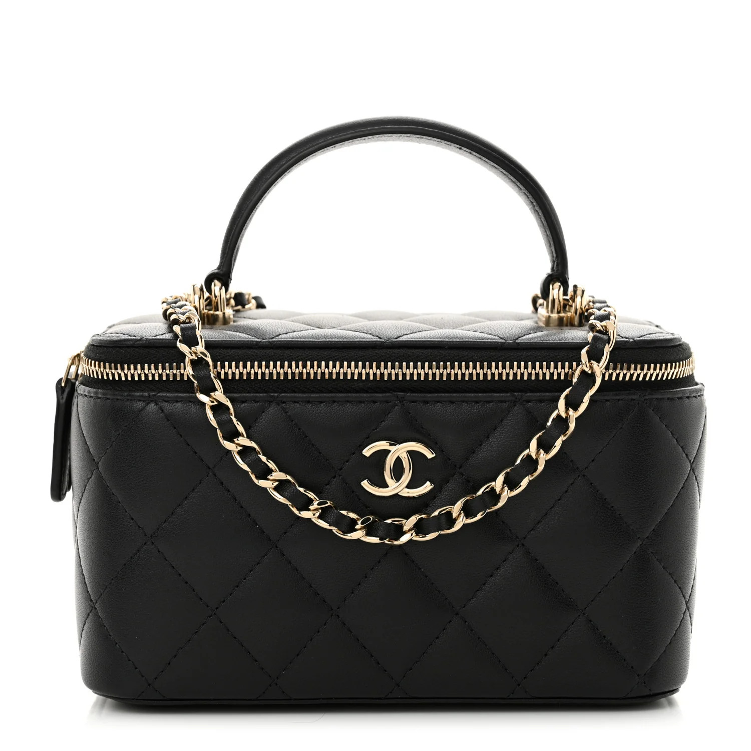 Lambskin Quilted Small Top Handle Vanity Case With Chain Black | FASHIONPHILE (US)