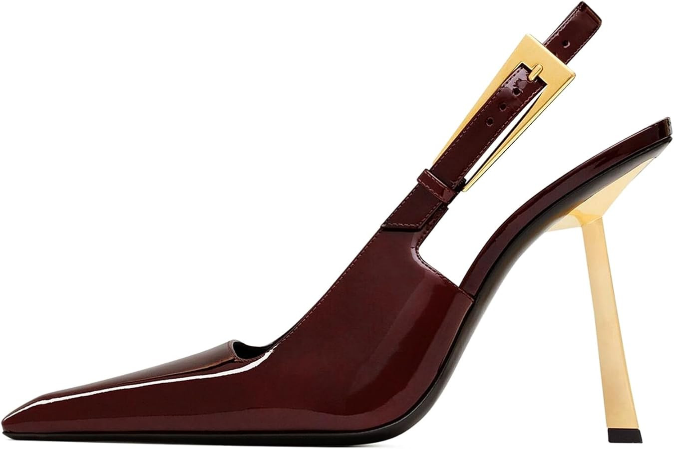 CAGLGLZ Baotou High Heel Sandals patent leather Pointed Needle Buckle Shallow Mouth Sexy Fashion ... | Amazon (US)