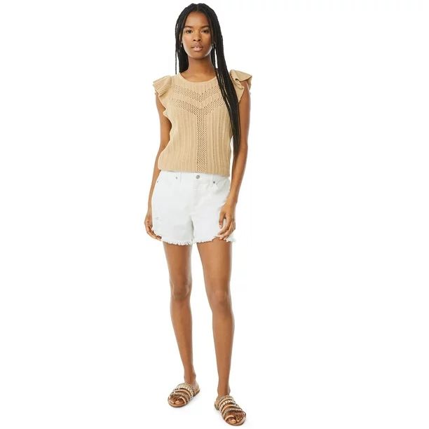 Scoop Women’s Pointelle Tank Top with Ruffle Sleeves | Walmart (US)