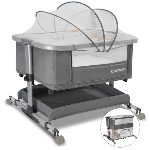 cutebeams 4-in-1 Baby Bassinet, Bedside Sleeper, Rocking Bassinet, Baby Playpen, with Mattress and Mosquito Net, Storage Basket, Rocking, 5-Height Adjustable | Amazon (US)