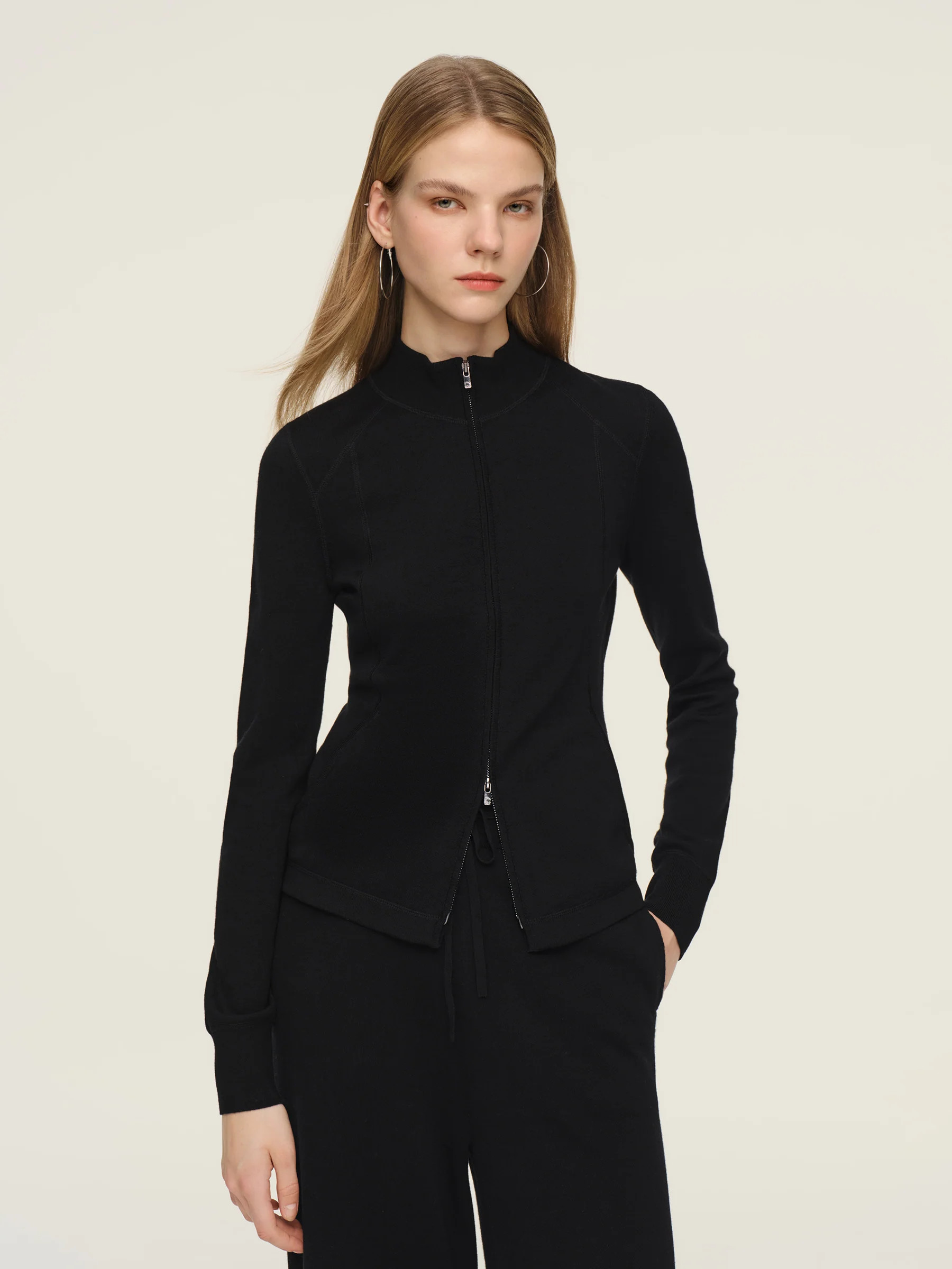 Wool Blend Two-Way Zipper Women Cardigan | GOELIA