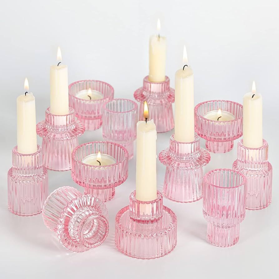 SUJUN Taper Glass Candlestick Holders Tealight Candle Holders for Table Centerpieces, Wedding Dec... | Amazon (US)