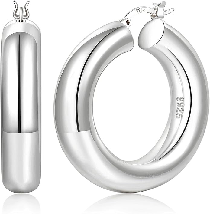 YOUNGYUE 8mm Chunky Gold Hoop Earrings Hypoallergenic 925 Sterling Silver Hollow Tube Hoop Earrin... | Amazon (US)