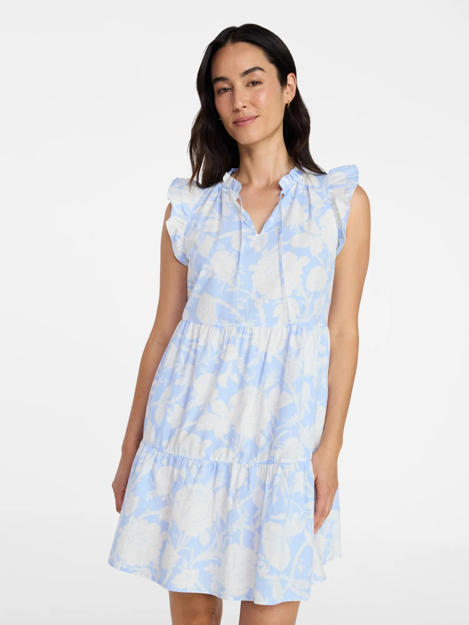 Time and Tru Women’s and Women’s Plus Flutter Sleeve Cotton Mini Dress, Sizes XS-4X | Walmart (US)