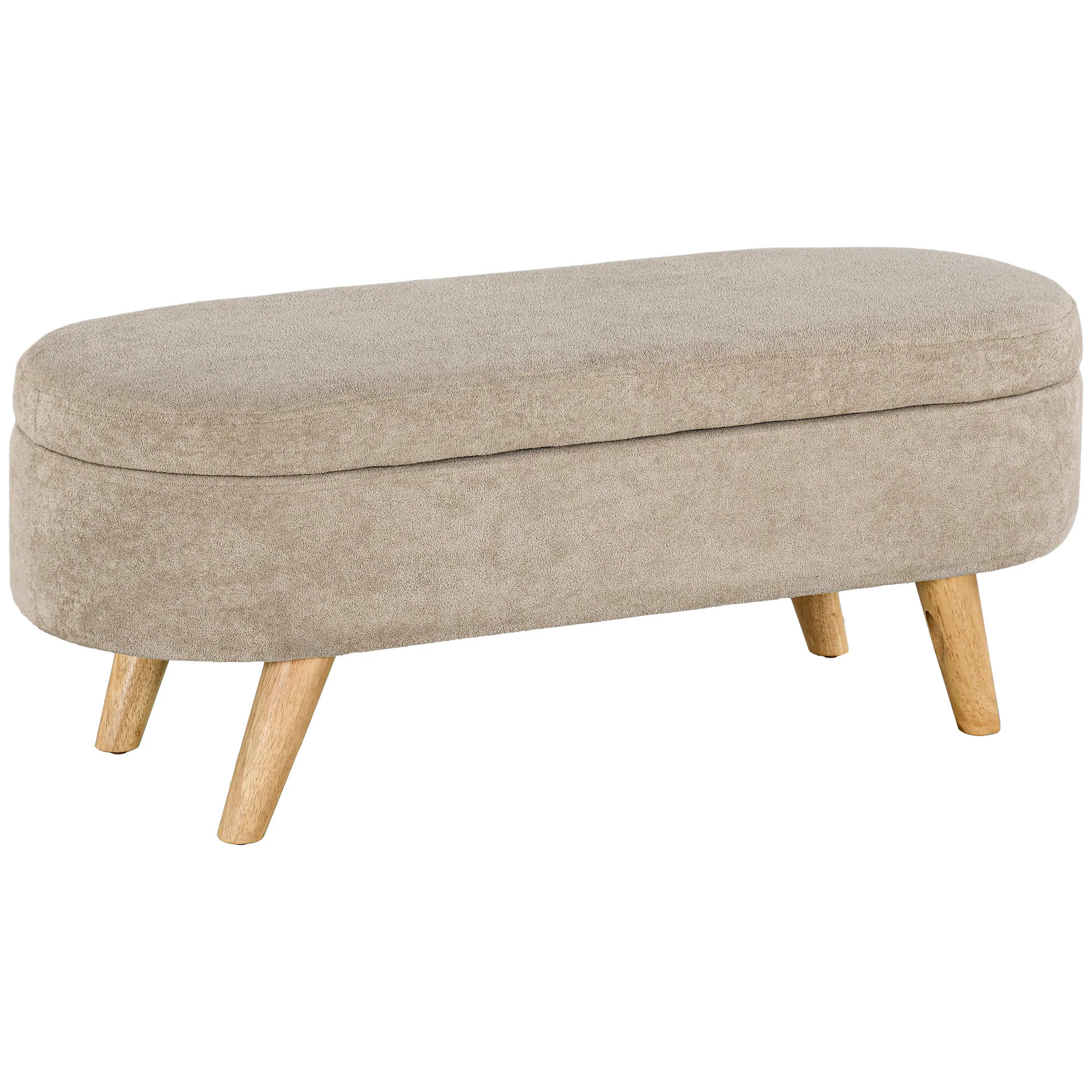 HomCom Storage Ottoman Bench 43.3 Teddy Fleece Upholstered End of Bed Bench with Wood Legs and Padded Seat Oval Modern Entryway Bench Beige | Lowe's