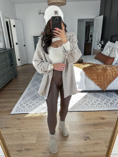 Bodysuit — small
Shacket — small
Leggings — small

comfy fall outfits | fall style | houndstooth shacket | oversized shacket outfit | neutral fall outfit | brown neutral outfit | brown faux leather leggings outfit | comfy fall errands outfit | comfy fall brunch outfit | shapewear bodysuit outfit | oversized shacket and leggings outfit 



#LTKstyletip #LTKfindsunder100 #LTKfindsunder50