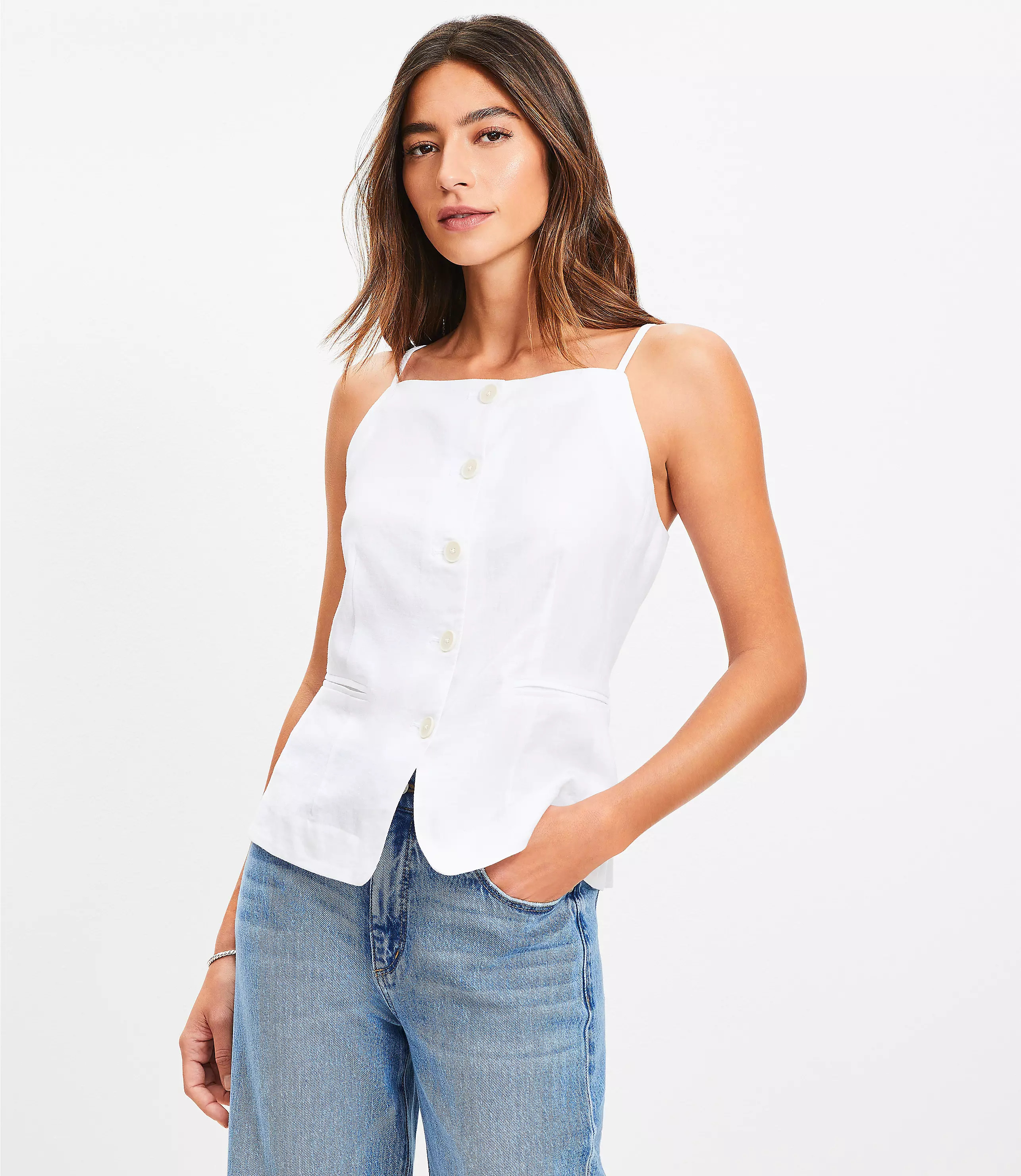 Petite Linen Blend Strappy Vest Top | LOFT