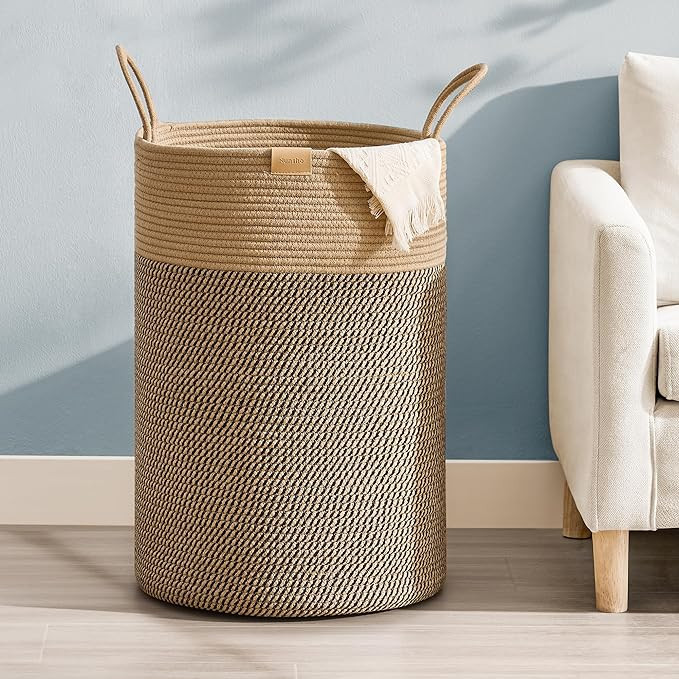 Laundry Hamper 75L,Large Laundry Basket for Clothes,Decorative Storage Basket for Blankets,Cotton... | Amazon (US)