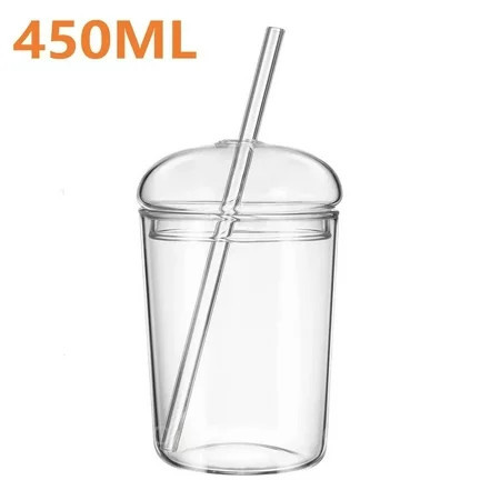 Glass Cup with Lid and Straw Transparent Bubble Teacup Coffee Mug Beer Can Cups Drinking Glasses with Glass Straw Iced Coffee 450ml Transparent 401-500ml | Walmart (US)