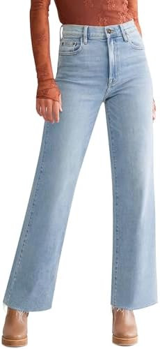 Straight Leg Jeans for Women Trendy High Waisted Cropped Boyfriend Mom Stretchy Frayed Hem Loose ... | Amazon (US)
