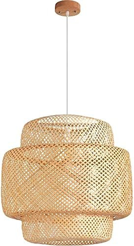 OOBMAB Hand Woven Bamboo Pendant Light, Natural Rattan Basket Light Fixture, Beige Bamboo Chandel... | Amazon (US)