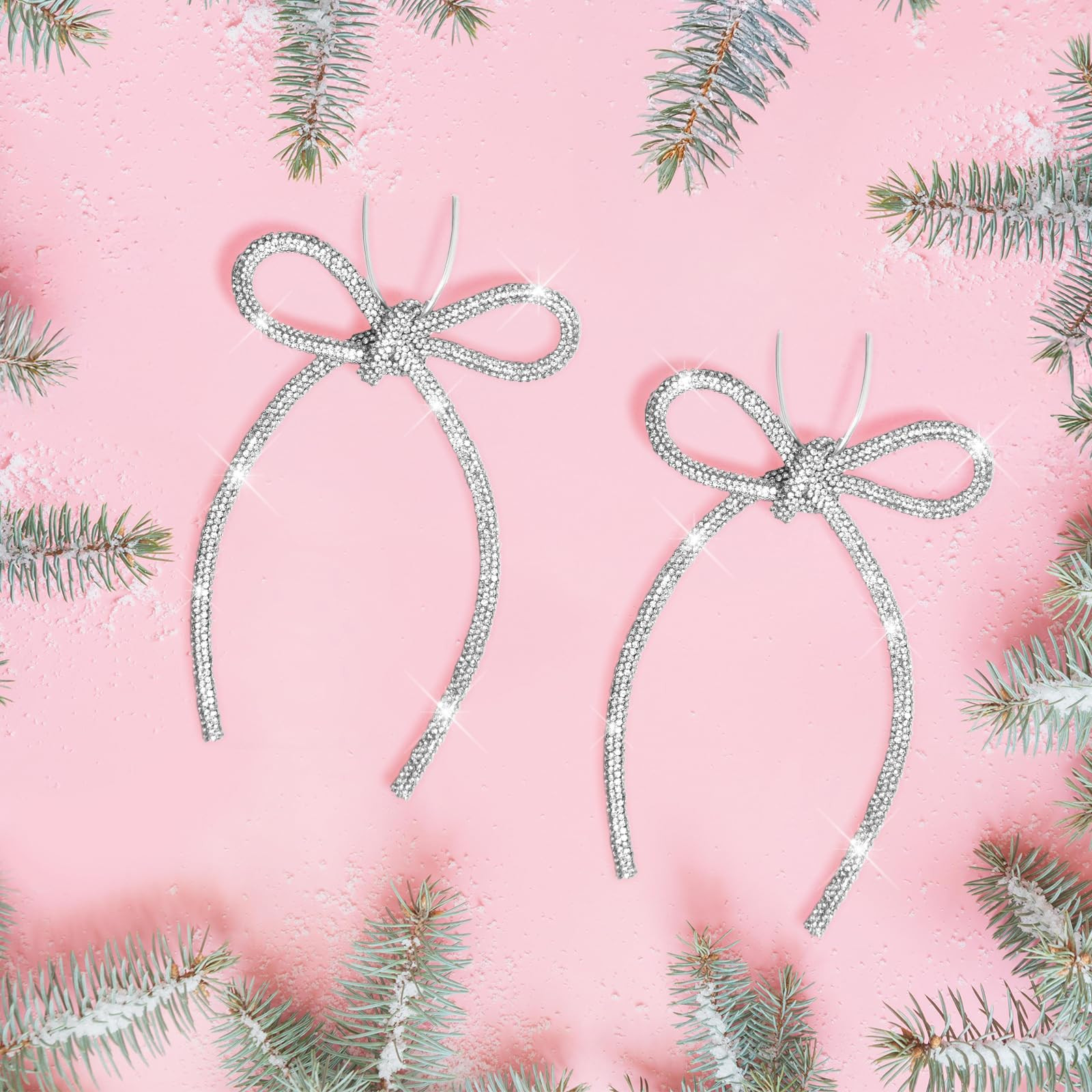 6 Pcs 4.3" x 6" 2025 Christmas Bows for Tree Decor, Silver Sparkly Glitter Rhinestone Bow Ornamen... | Amazon (US)