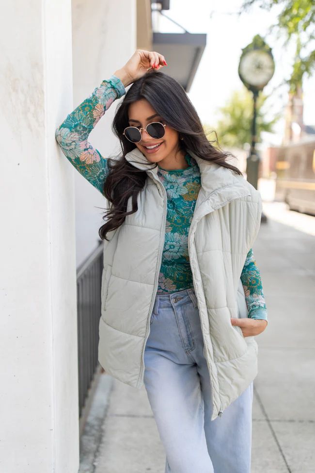 Best Bet Sage Oversized Puffer Vest | Pink Lily