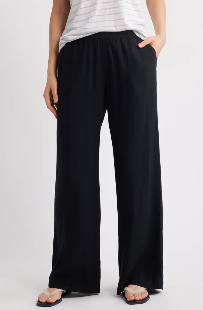 Wide Leg Pull-On Linen Blend Pants | Nordstrom