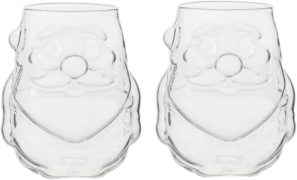 Santa Claus Shaped High Borosilicate Clear Glass Mug Teacup Juice Cup Milk Cup-2 pcs | Amazon (US)
