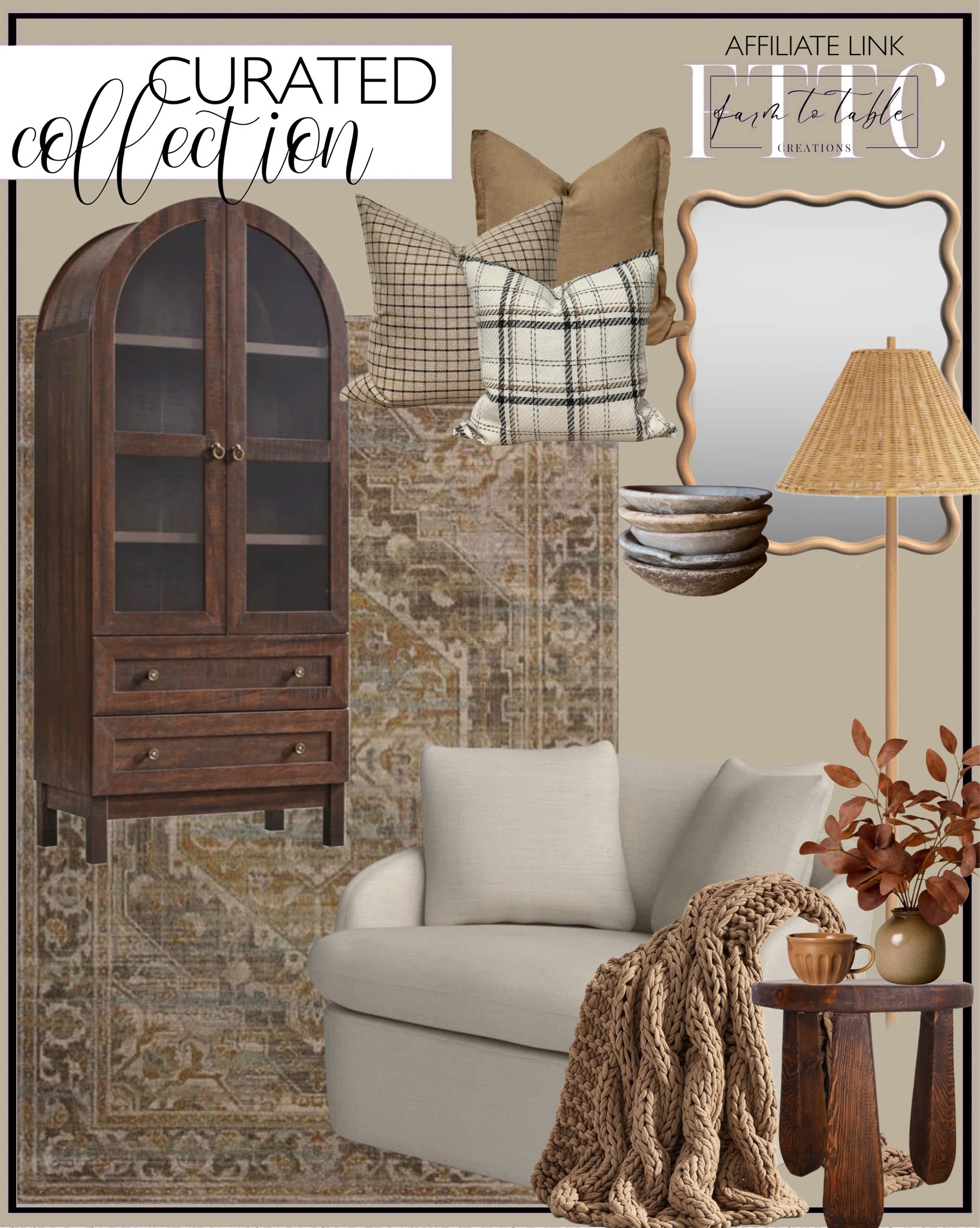 Curated Collection. Follow @farmtotablecreations on Instagram for more inspirational.

Magnolia Home Loloi Mona Area Rug. Luxe B Co. Vintage Stone Marble Bowl. Arched Cabinet. Nelida 47" Wide Upholstered Swivel Barrel Chair. Reclaimed Elm Wood Side Table. Igby 61'' Brown Wood Traditional Floor Lamp. The Country Coffee Cushion Pillow Combination. Liviana Wood Novelty Wall Mirror. Colossal Handknit Throw. Rusted Silver Dollar Faux Arrangement. Stoneware Latte Mug. 

Bedroom corner | Coffee Table Decor | Fall Decor | Fall Stem Sale | Target Finds | Skinny Bench | Bedroom | Living Room | Breakfast Nook | Amazon Home | Target Sale | Loloi Rugs | Magnolia Home | console table | console table styling | faux stems | entryway space | home decor finds | neutral decor | entryway decor | cozy home | affordable decor |  home decor | home inspiration | spring stems | spring console | spring vignette | spring decor | spring decorations | console styling | entryway rug | cozy moody home | moody decor | neutral home


#LTKFindsUnder50 #LTKSaleAlert #LTKHome