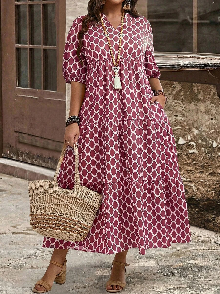 EMERY ROSE Plus Size Patterned Short Sleeve Dress | SHEIN