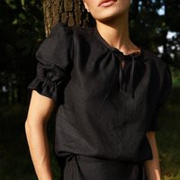 Black Linen Top Women's Blouse With Puffed Sleeves | Etsy (US)