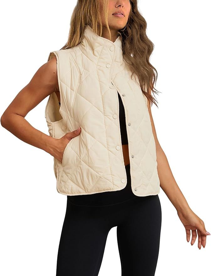 Zhiyouni Women's Quilted Puffer Vest Stand Collar Lightweight Button Down Padded Gilet with Pocke... | Amazon (US)