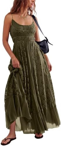 Gacaky Summer Dress for Women Casual Lace Floral Embroidered Bohemian Maxi Dress Flowy A Line Bea... | Amazon (US)