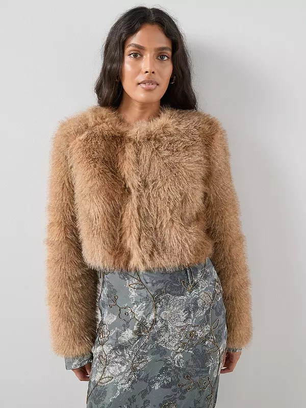 The Very Collection Short Faux Fur Jacket - Brown | Very (UK)