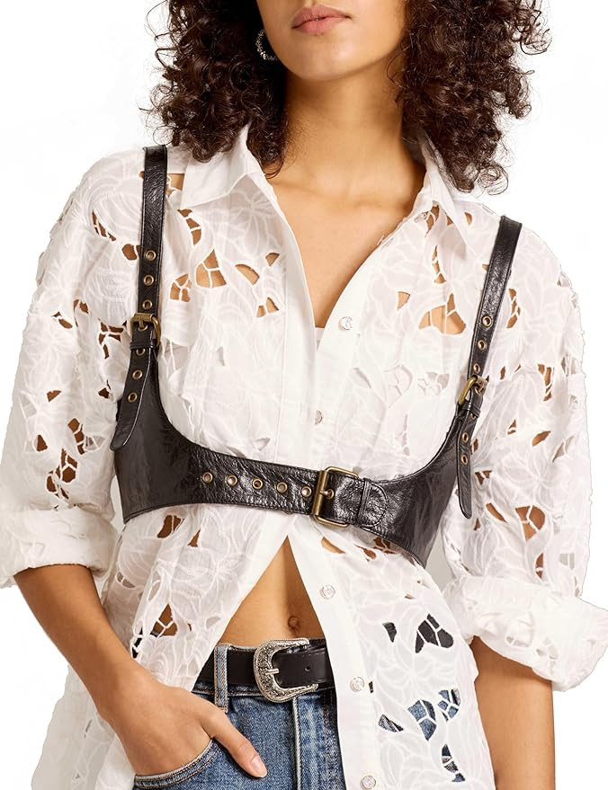Harness for Women Genuine Leather Waist Belt Steampunk Underbust Corset | Amazon (US)