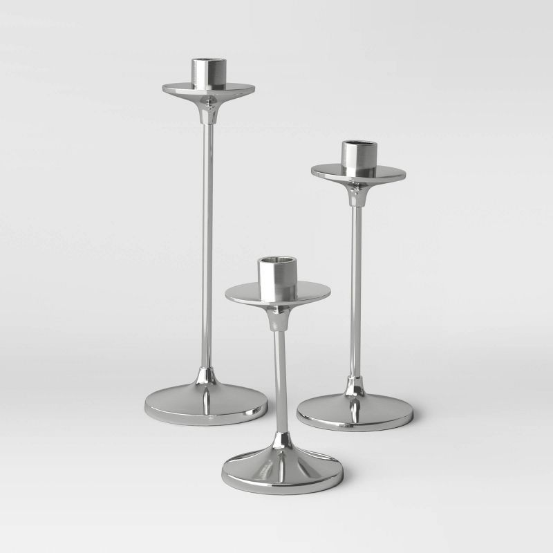 Set of 3 Aluminum Tapered Candleholders Silver - Threshold&#8482; | Target
