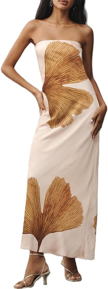 Womens Floral Strapless Dress Y2k Backless Sleeveless Tube Maxi Long Dresses Sexy Mesh Bodycon Su... | Amazon (US)
