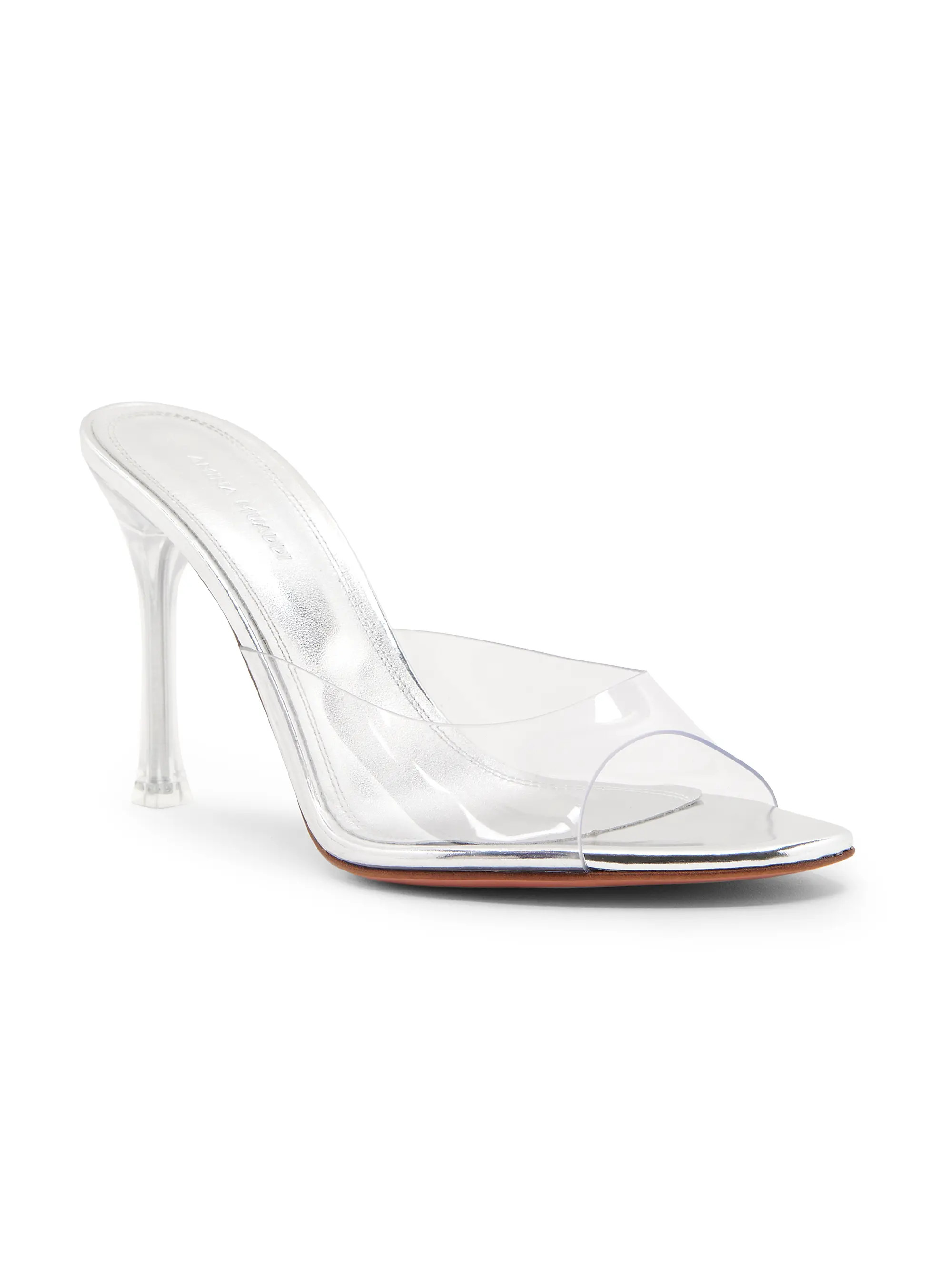 Amina Muaddi Alexa 95MM Transparent PVC Mules | Saks Fifth Avenue | Saks Fifth Avenue
